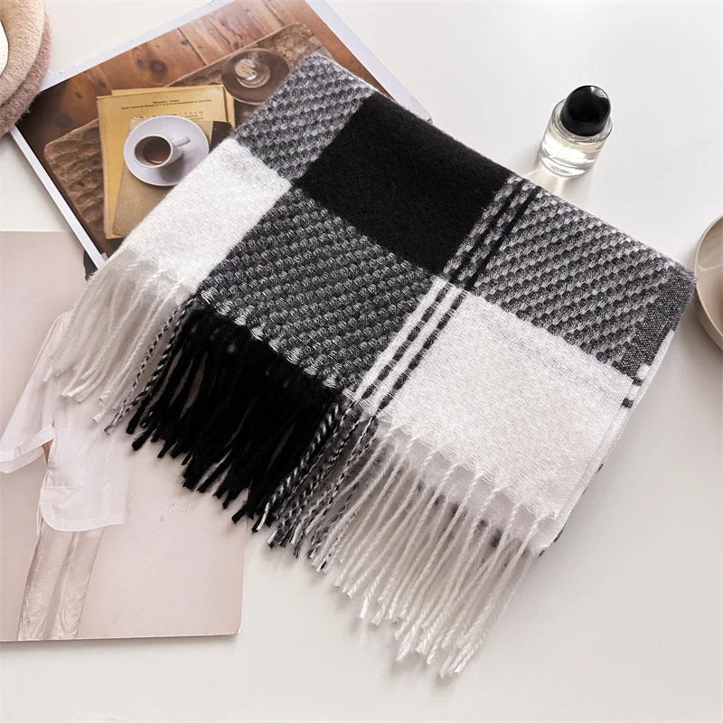 Arvella Women's Plaid Scarf With Tassel