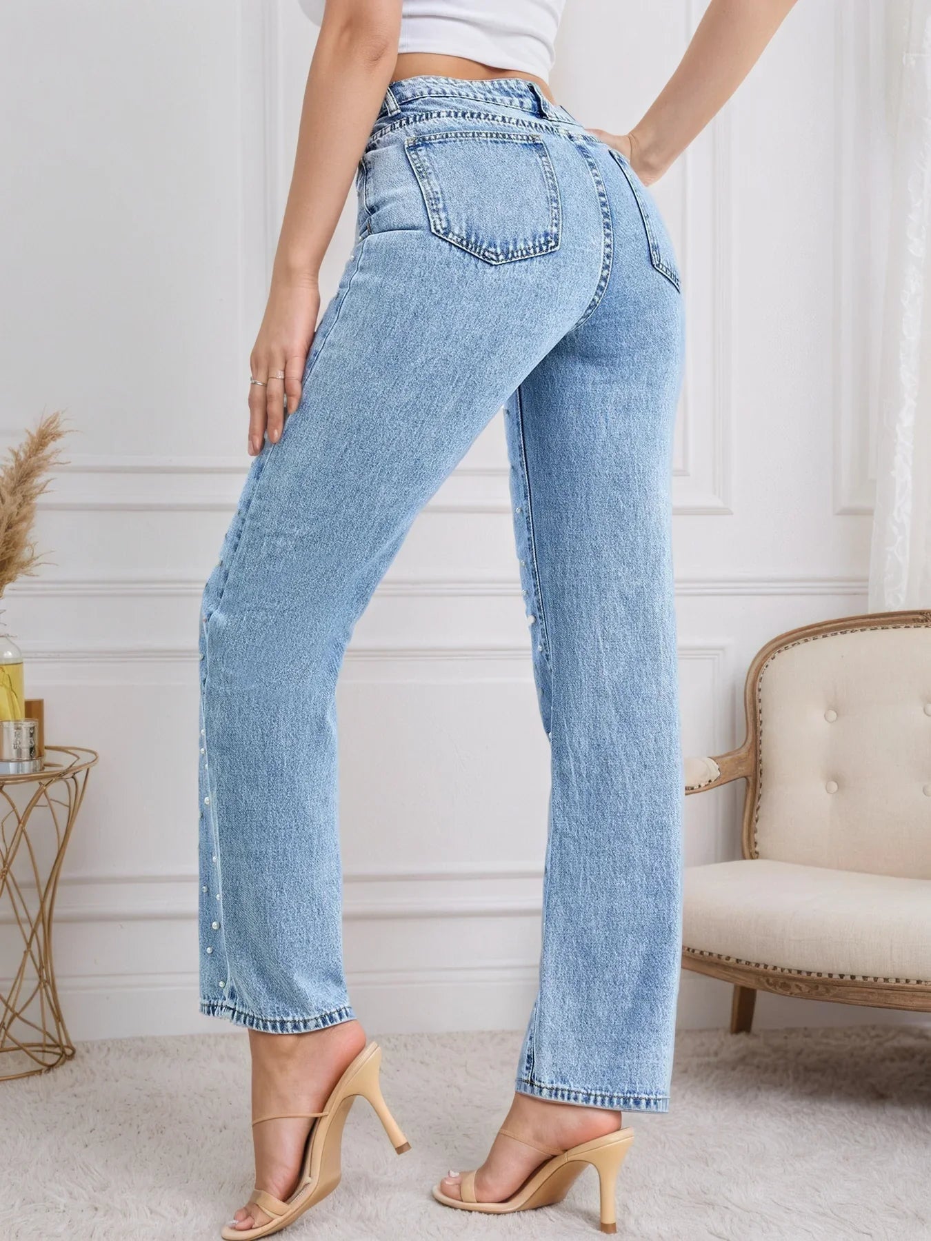 Women's Straight Jeans Pearl White Five Pocket