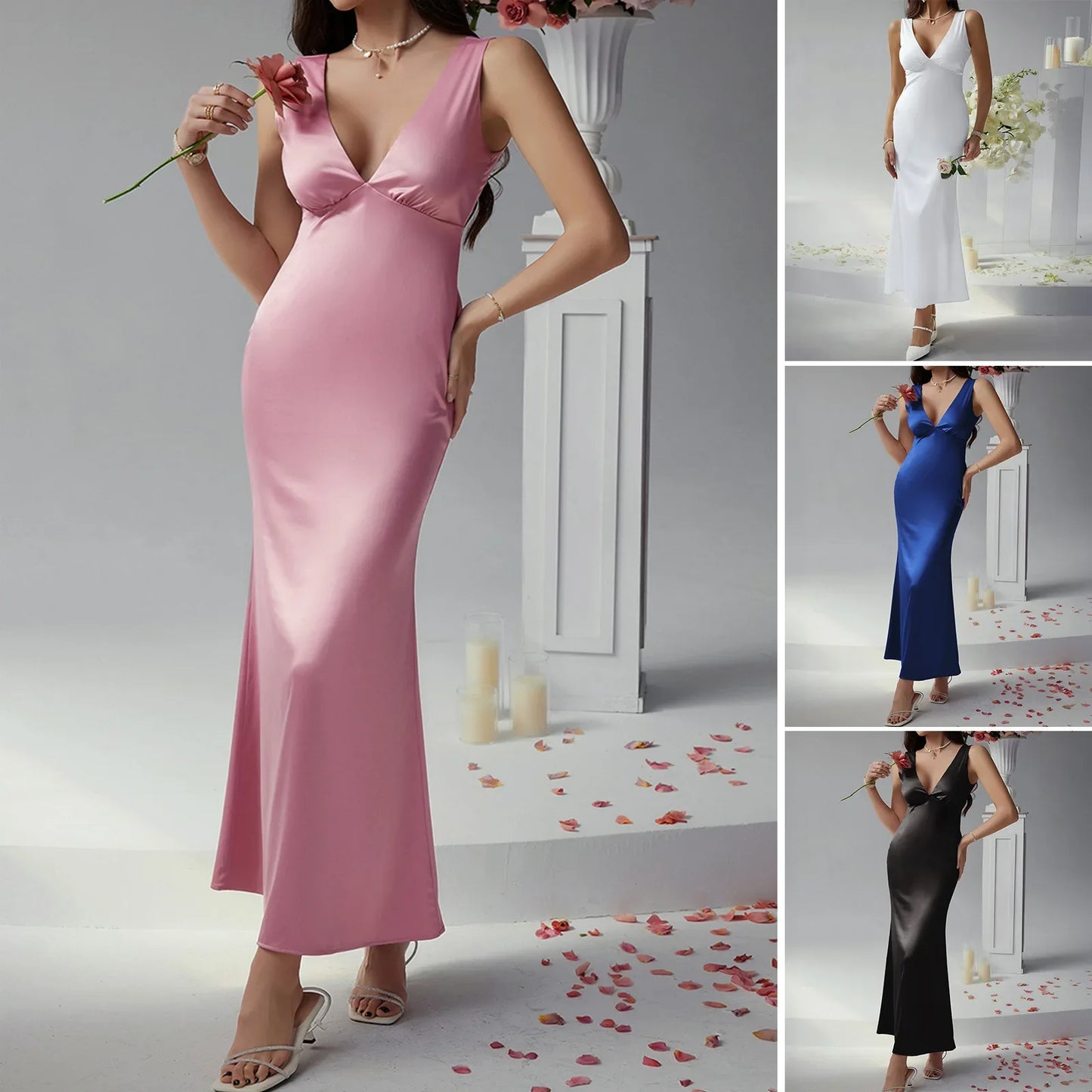 Women's Sleeveless V-Neck Empire Waist Midi Dress