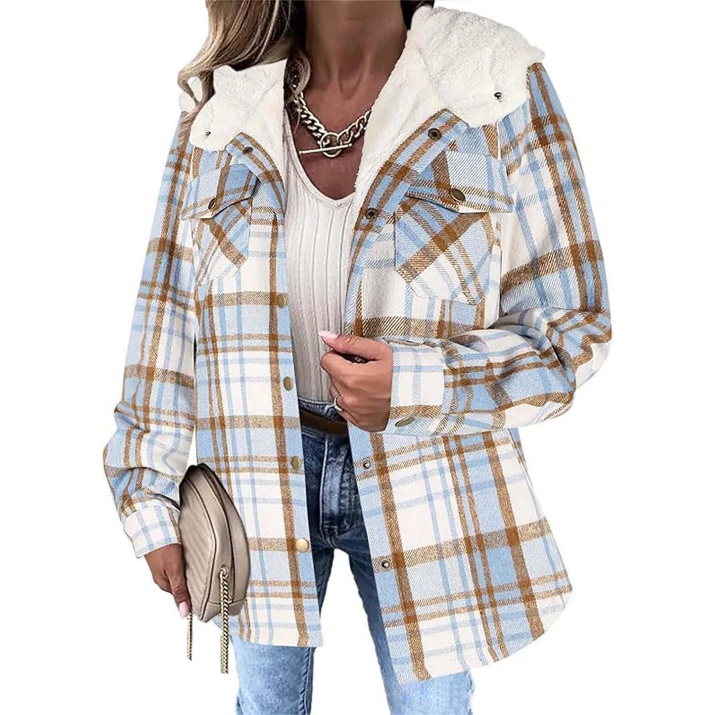 Women's Plaid Sherpa Jacket Soft Button