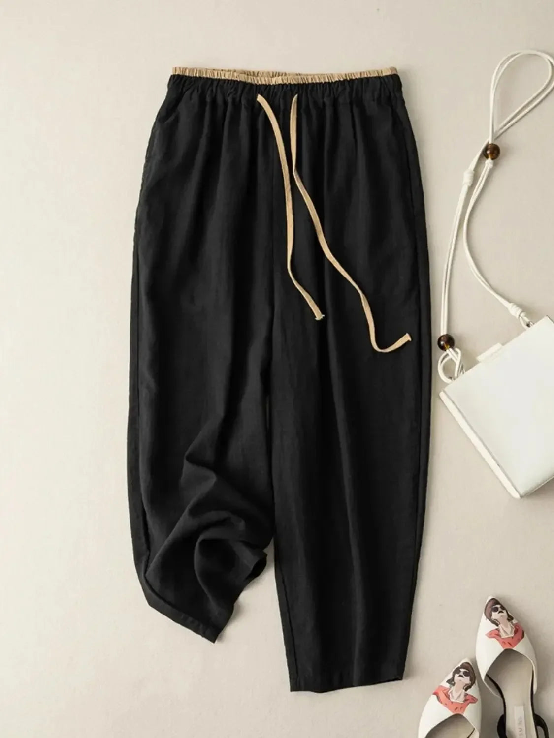 Women's Linen Pants Lightweight Beige