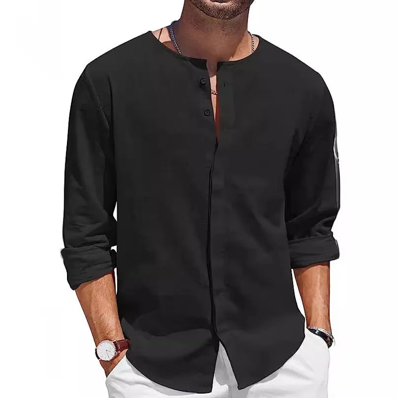 Linen Henley Shirt Lightweight Beige