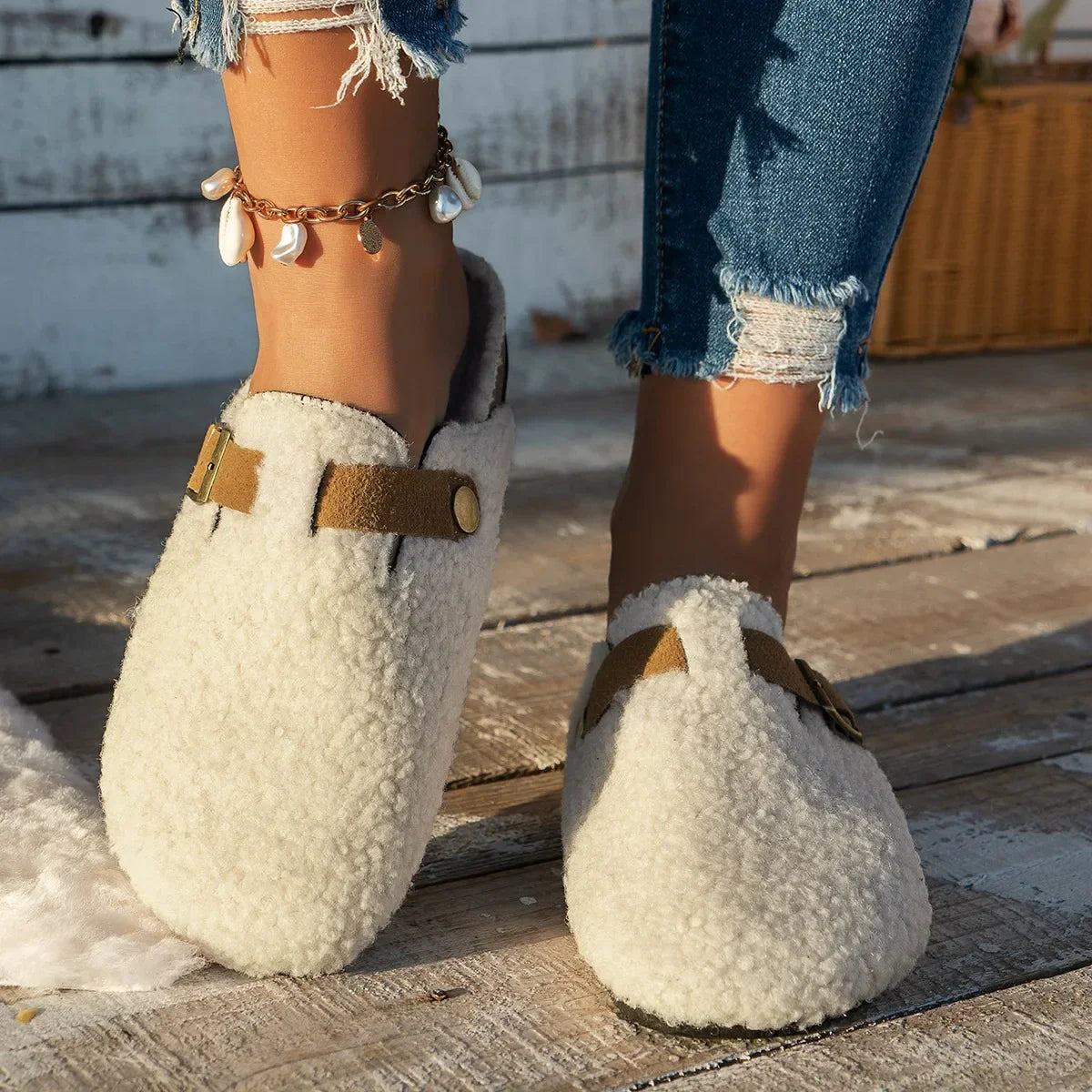 Women's Slip-On Slippers Soft Comfort Buckle Detail