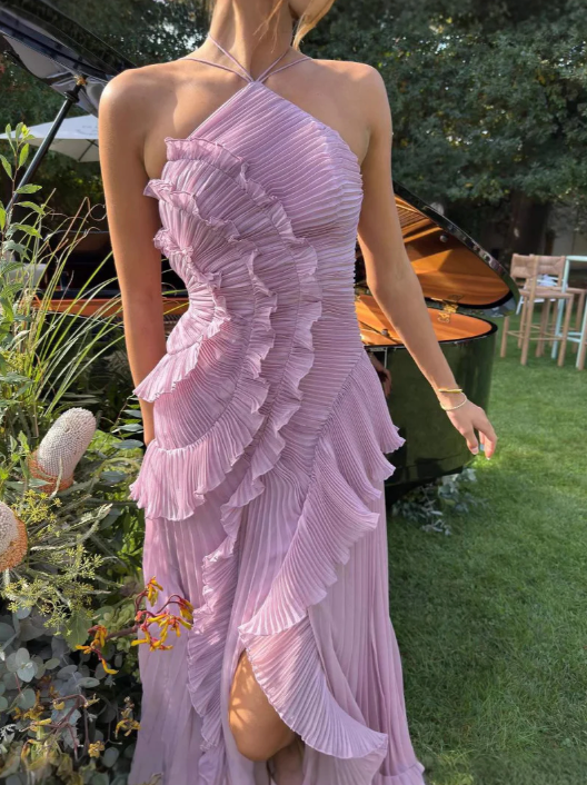 Women's Maxi Halter Evening Dress Pleated