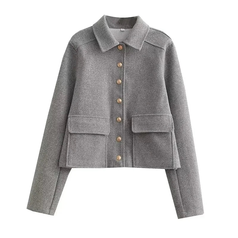Women's Aviator Bomber Jacket Cotton Button Front Functional Pockets