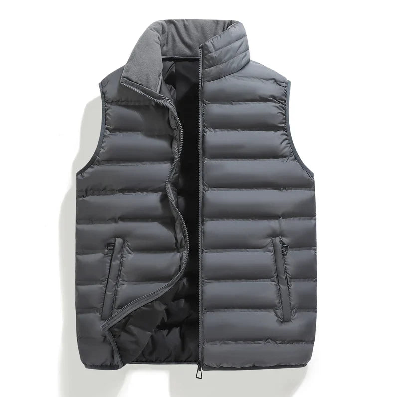 Men's Down Vest Sleeveless Zipper Windproof Solid Color