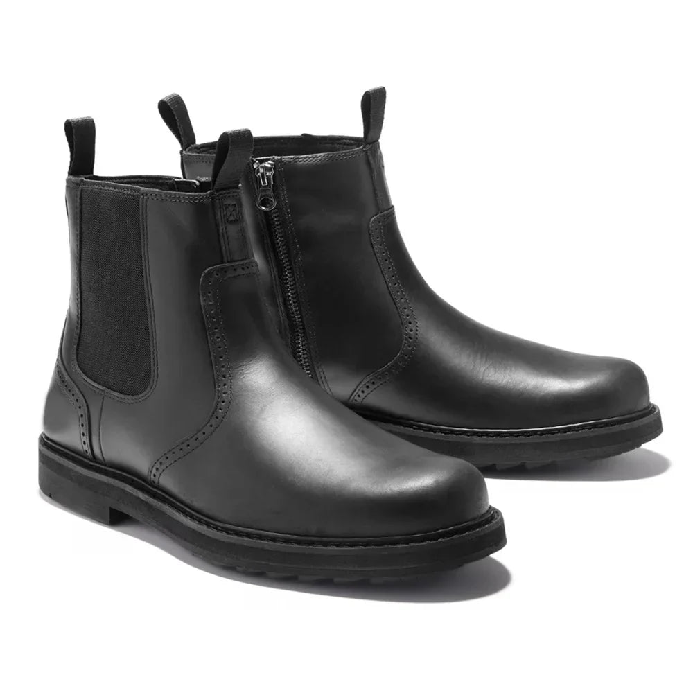 Men's Chelsea Boots Side Zipper Leather Black