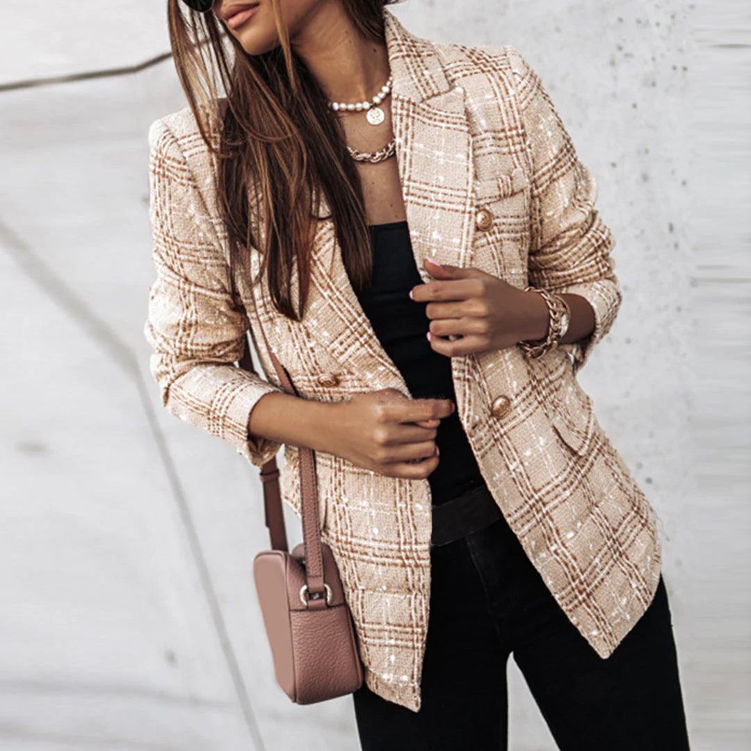 Women's Patterned Blazer Gold Buttons