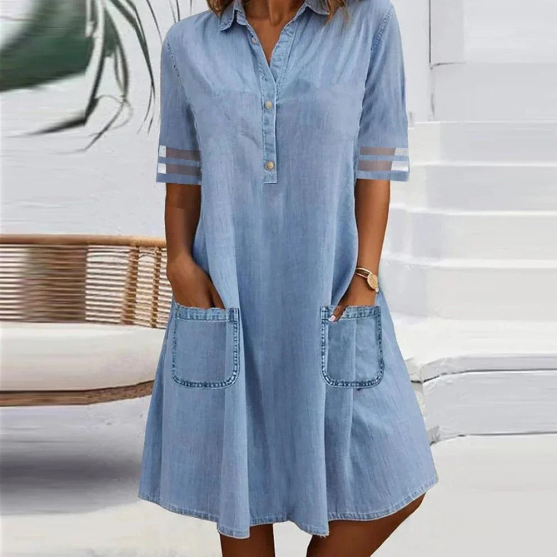 Women's Denim Mini Dress Side Pockets - Vonnera