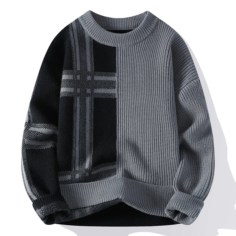 Men's Crew Neck Jumper Patchwork Knitwear