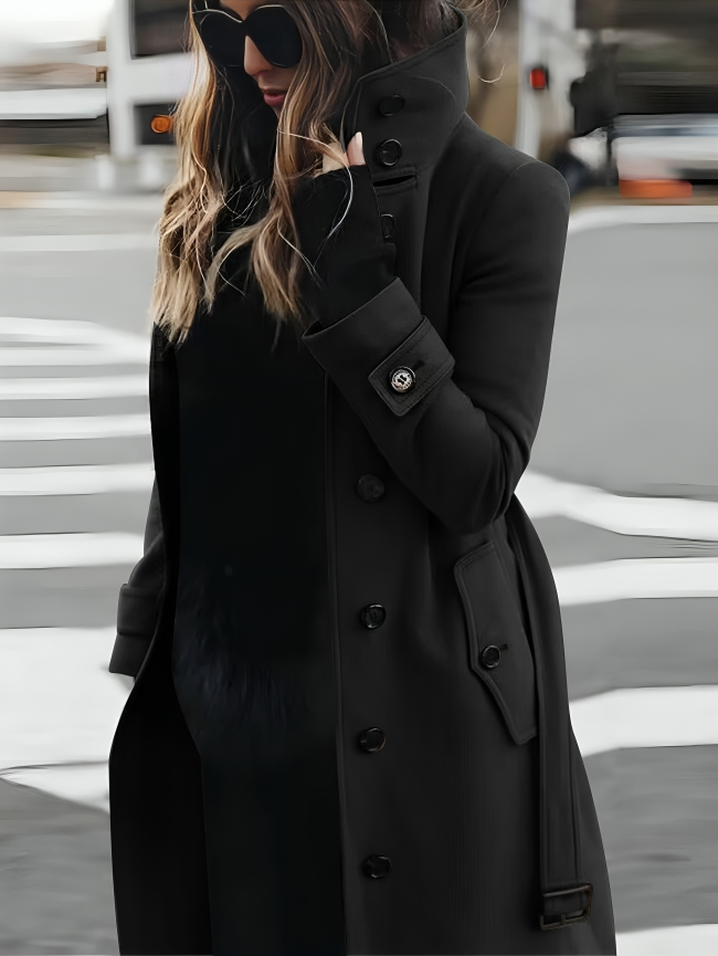Women's Long Coat High Collar Elegant Belt