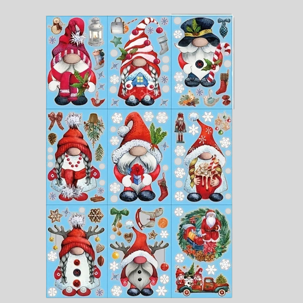 Santa Window Cling Stickers Set 9 Sheets Large - Vonnera