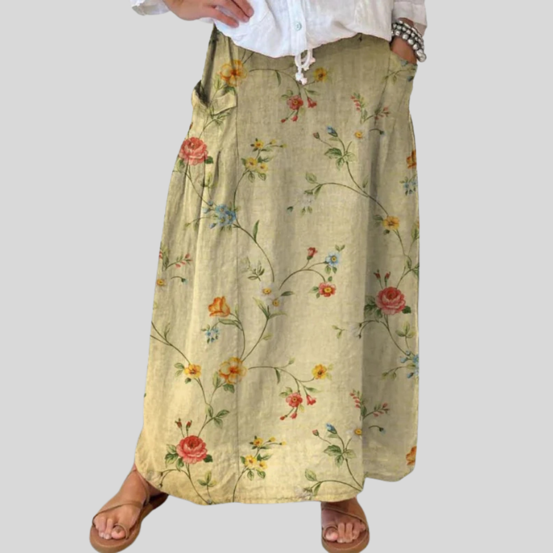 Elegant Floral Pocket Skirt Elastic Waistband