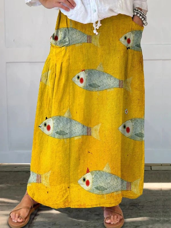 Elli Vintage Fish Pocket Skirt - Vonnera