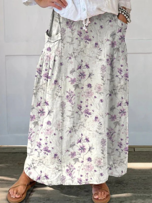 Women's Floral Elastic Waist Skirt With Pocket - Vonnera