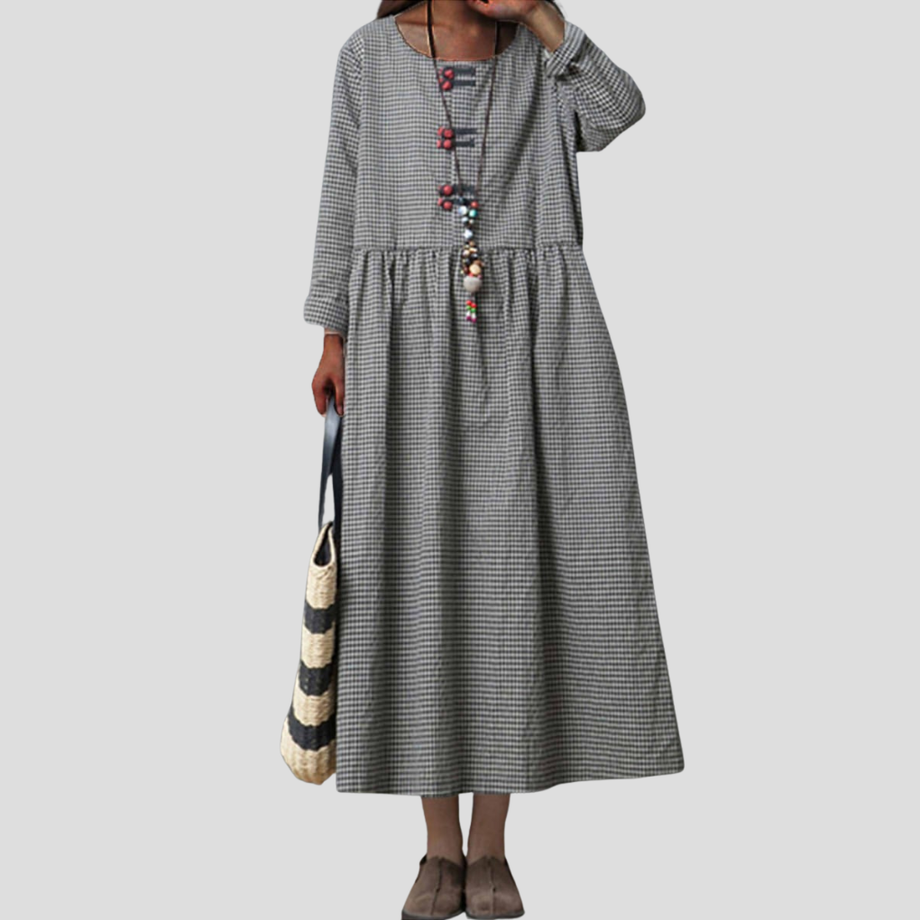 Women's Maxi Dress Long Sleeve High Waist Swing Style - Vonnera