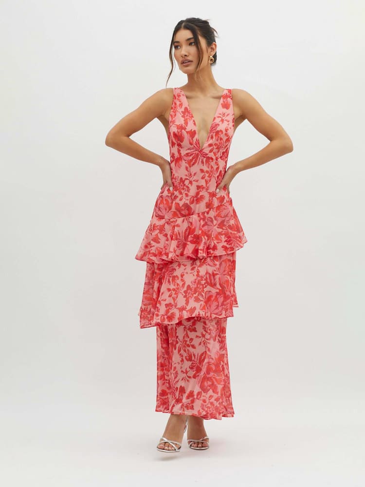 Women's Floral Maxi Dress Strappy Back