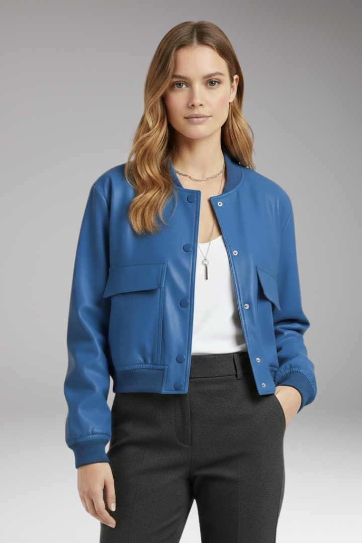 Women's Bomber Jacket Button Front Cotton Black