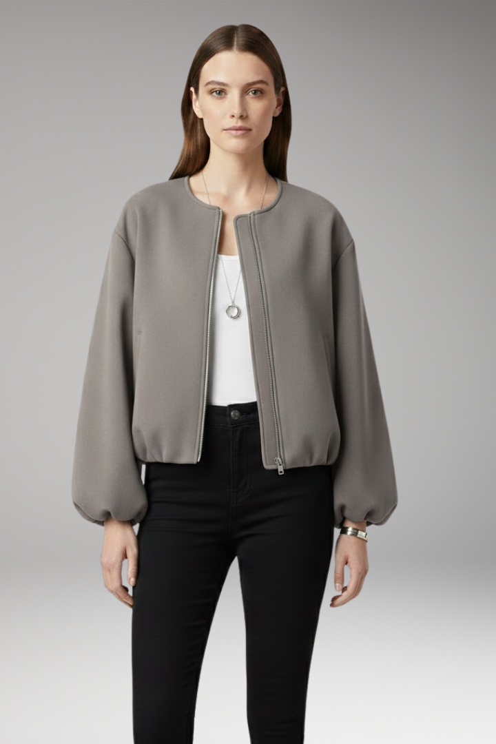 Women's Bomber Jacket Zipper Front Ribbed Cuffs