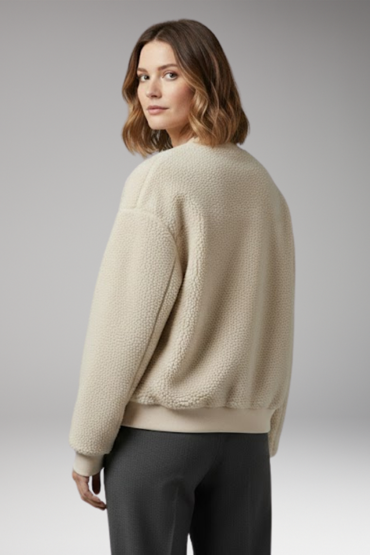 Women's Bomber Jacket Round Neckline Zip Front