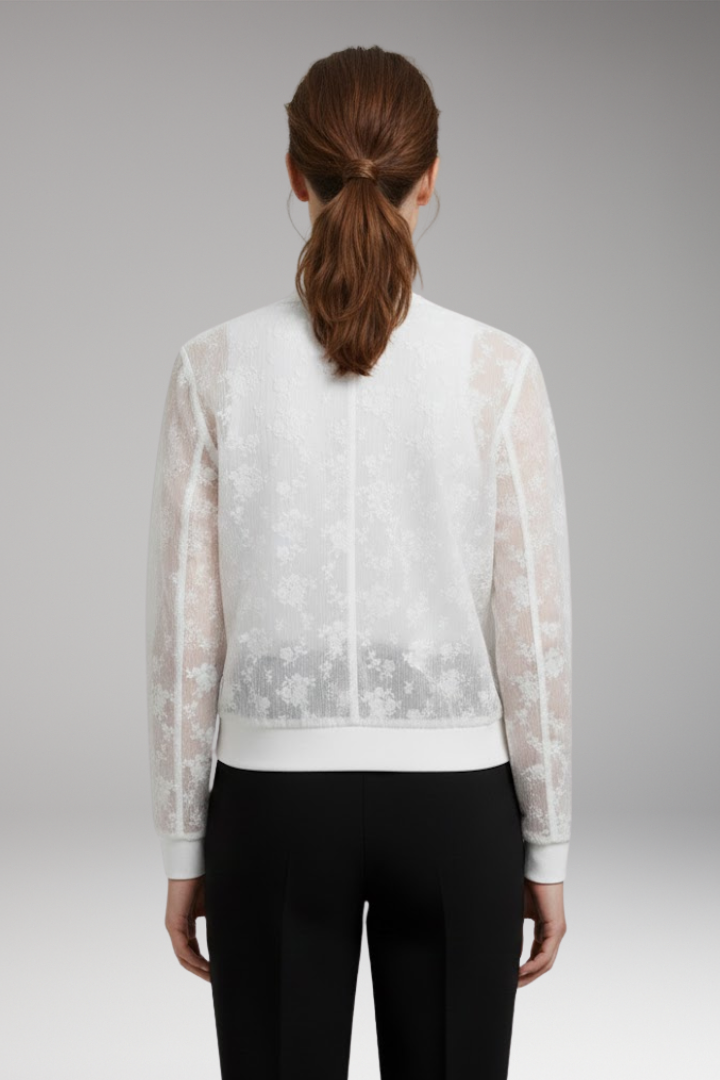 Women's Floral Embroidery Bomber Jacket Transparent