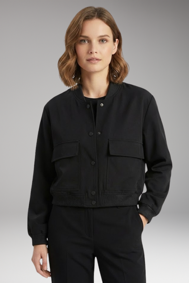 Women's Zipper Bomber Jacket Ribbed Waist