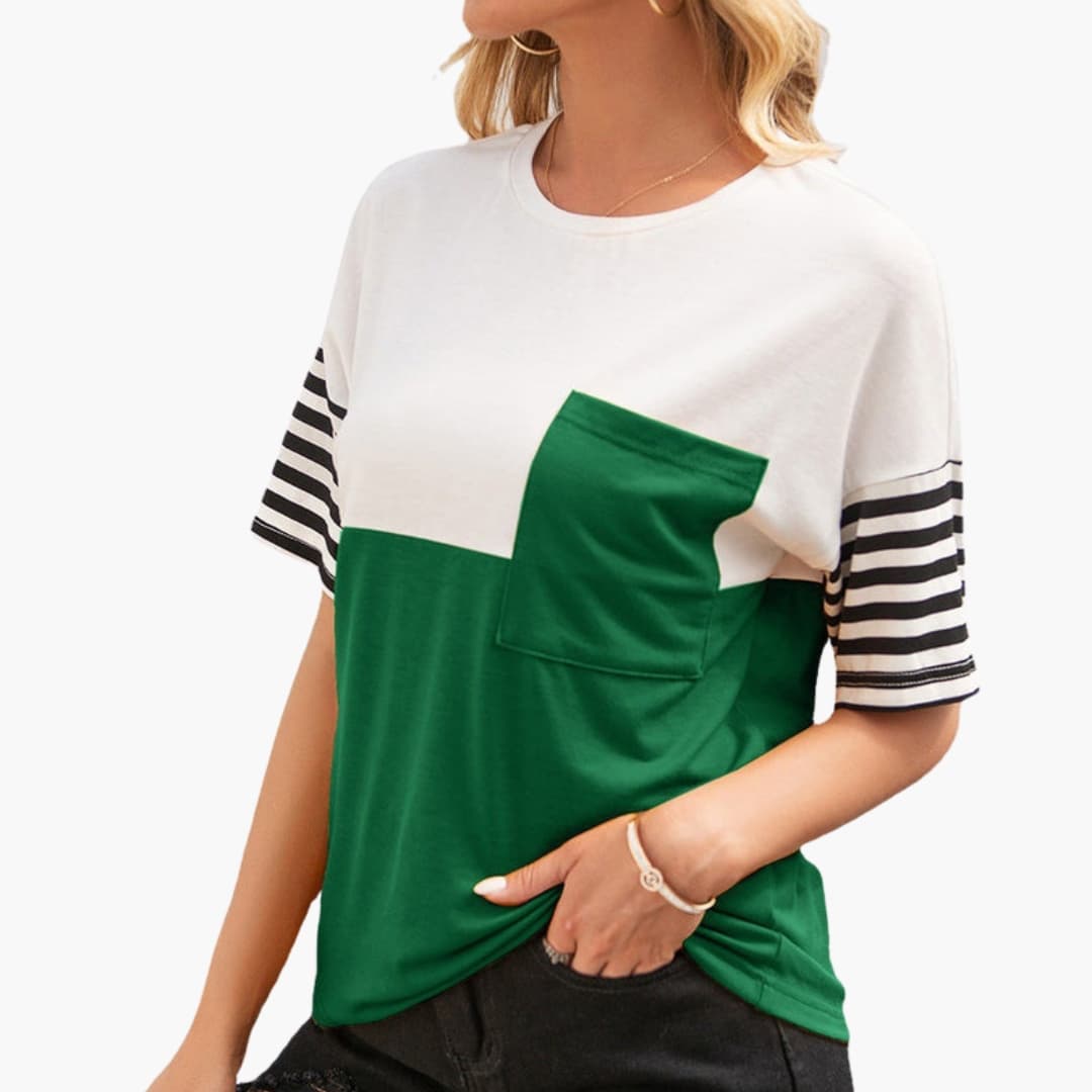 Women's Stripe T-Shirt Cotton Chest Pocket