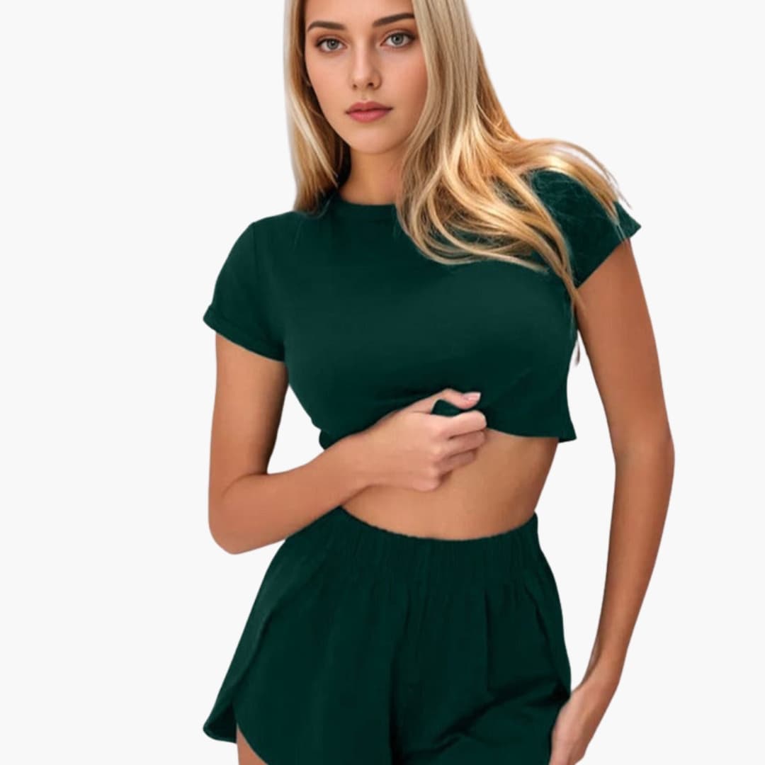 Women's Cropped Lounge Set 2-Piece T-Shirt Shorts
