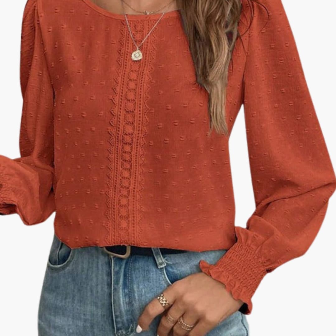 Women's Embroidered Long Sleeve Blouse Woven Elastic Cuffs