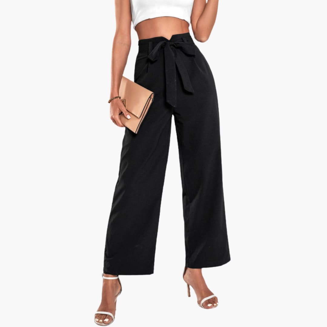 Women's High Waist Palazzo Pants Tie Belt - Vonnera