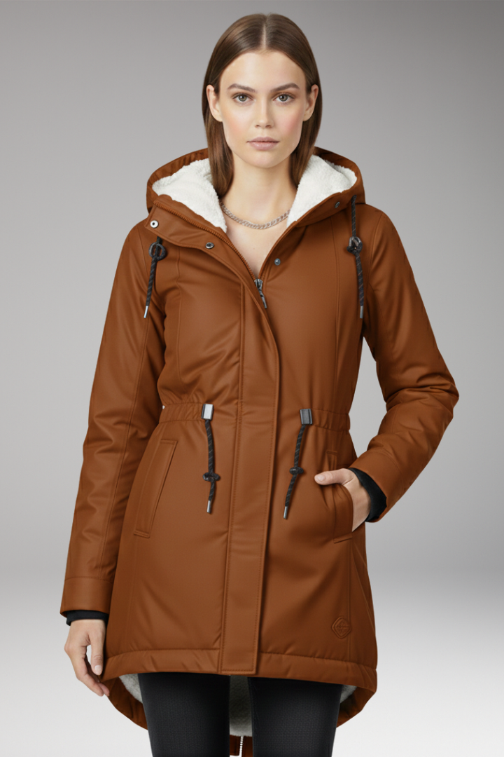 Women's Hooded Parka Coat Zip Closure Side Pockets