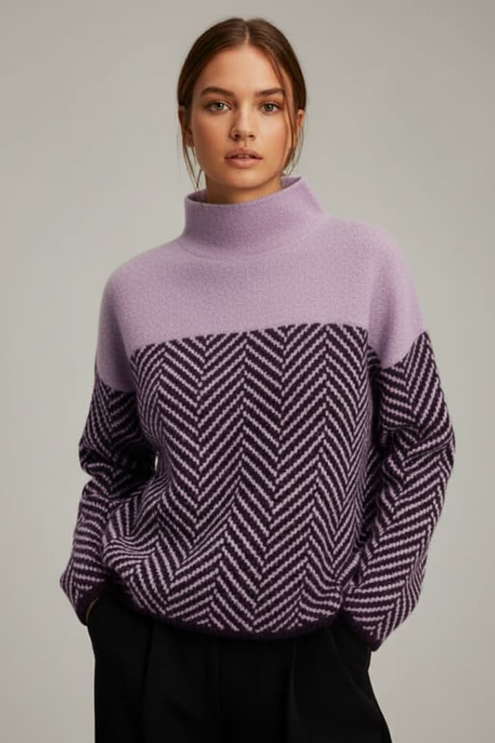 Women's Knit Sweater Stand Collar Two-Tone