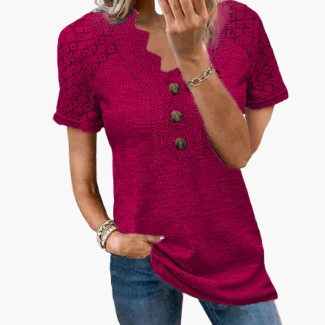 Women's Short Sleeve Crew Neck T-Shirt Lace Trim