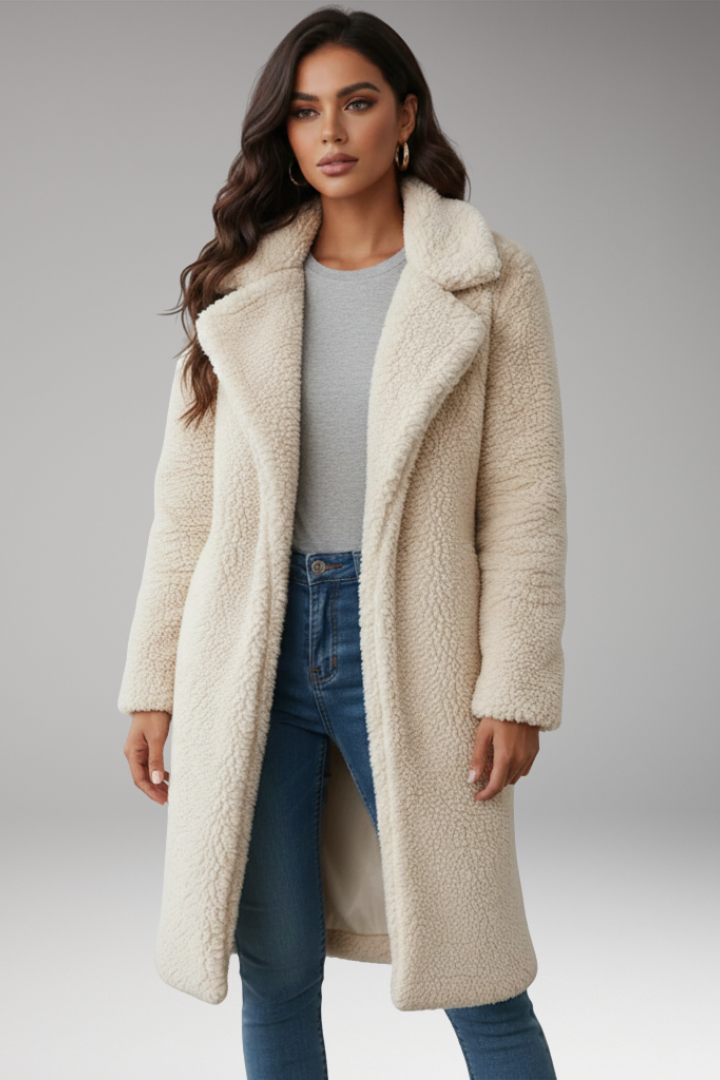 Women's Lapel Jacket Textured Long Coat