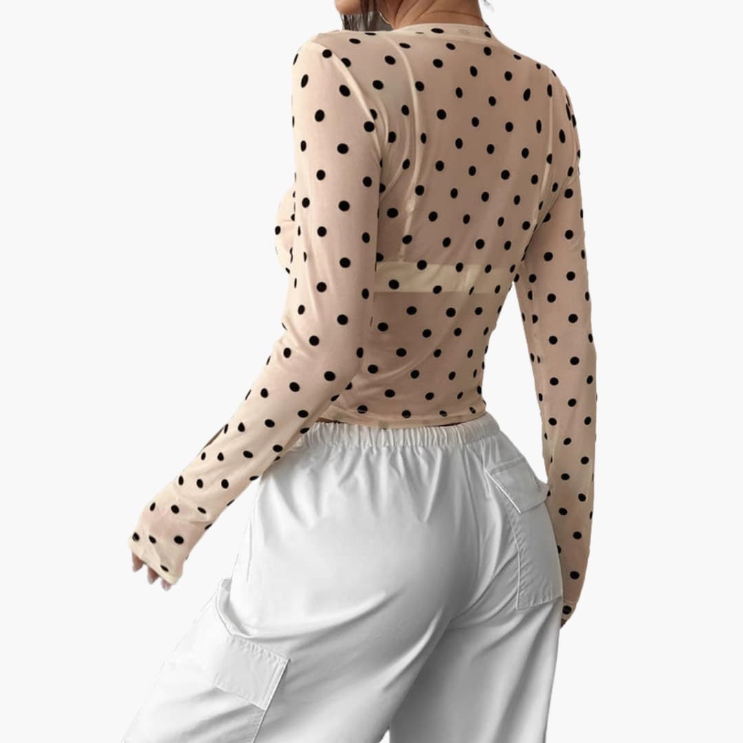 Women's Polka Dot Long Sleeve Blouse Round Neck