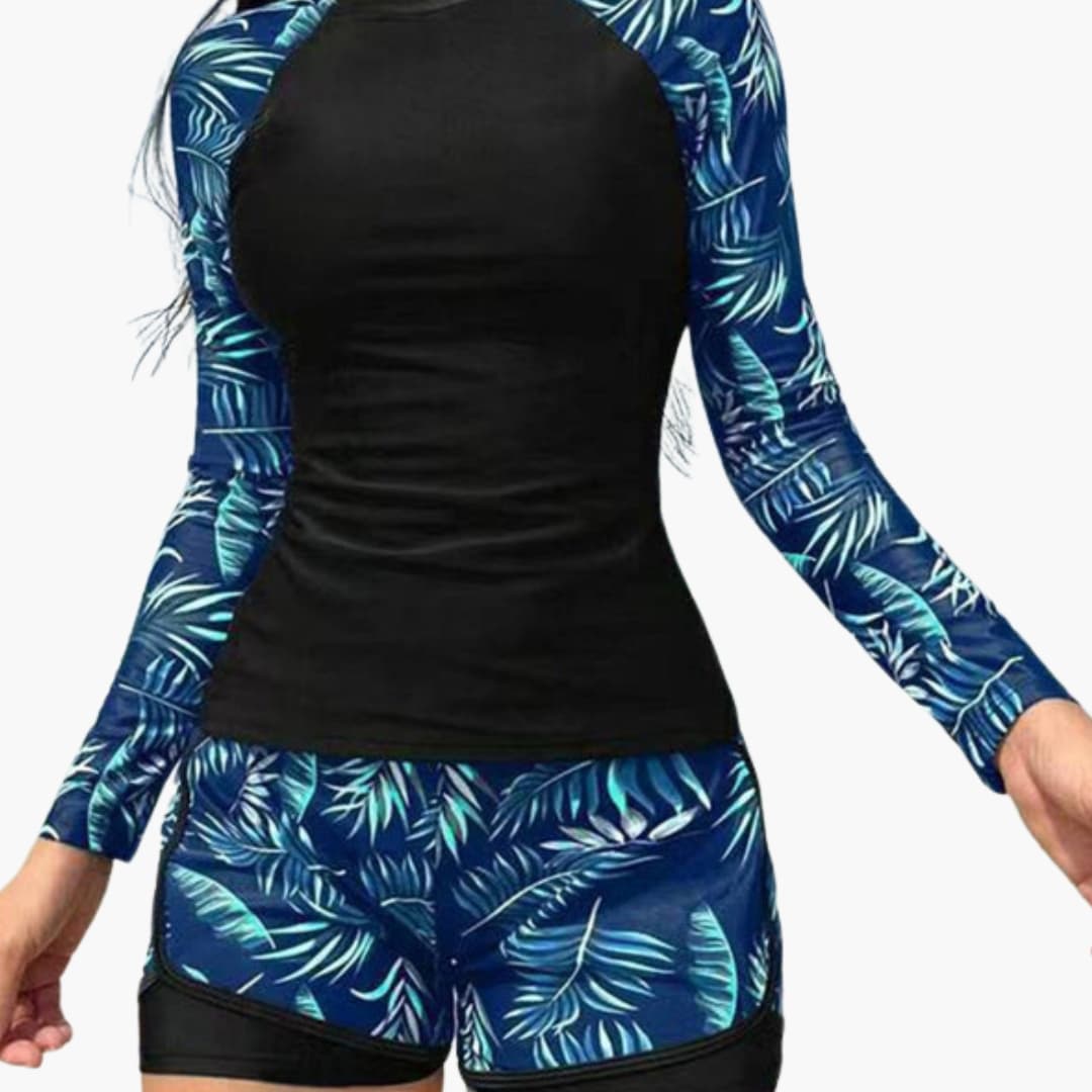 Women's Printed Tankini Swimsuit Long Sleeve Layered Bottom