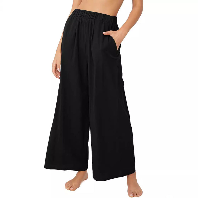 Women's Wide Leg Palazzo Pants Elastic Waist Black