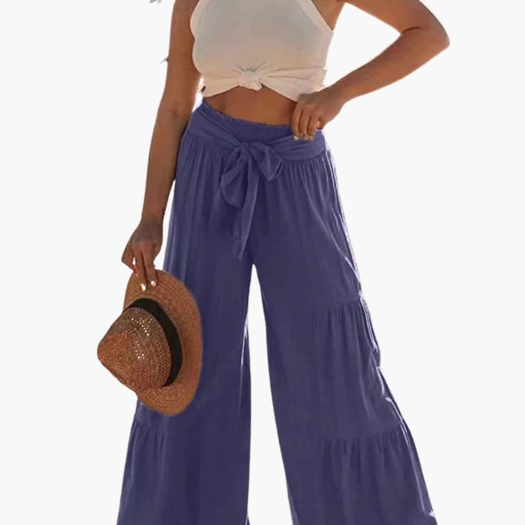 Women's Palazzo Pants Elastic Waist Tie Belt
