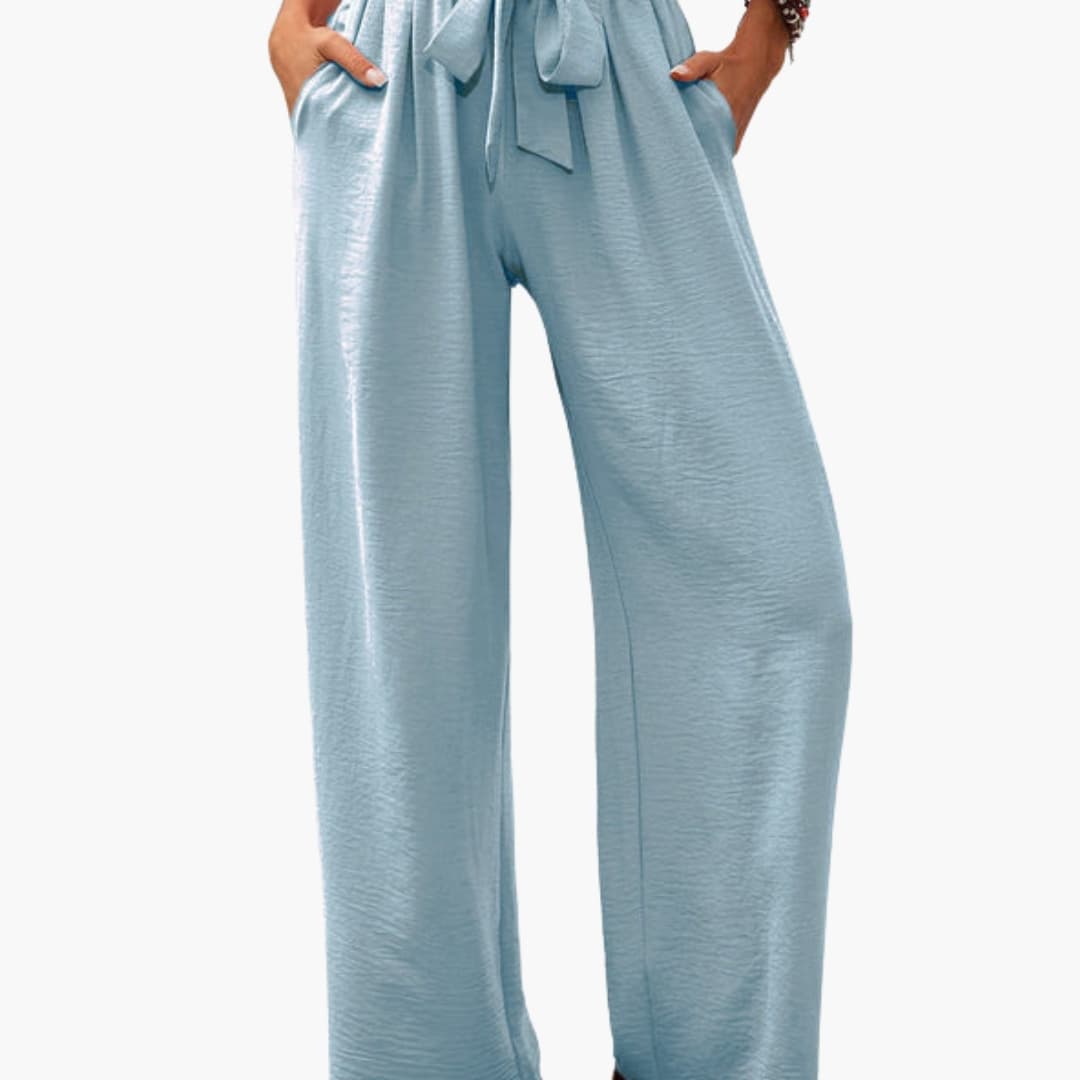 Women's Palazzo Pants Elastic Waist Tie Detail