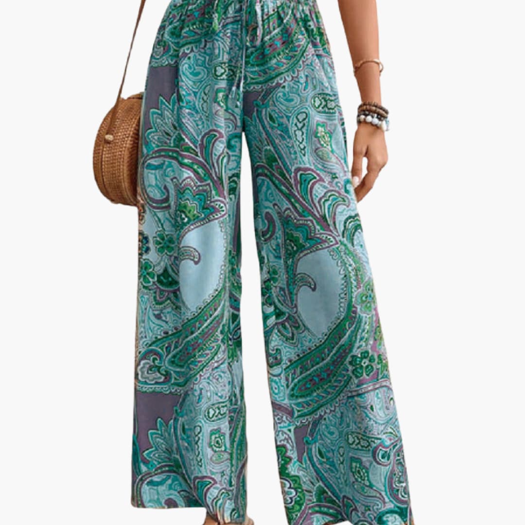 Women's Paisley Print Palazzo Pants Elastic Waistband
