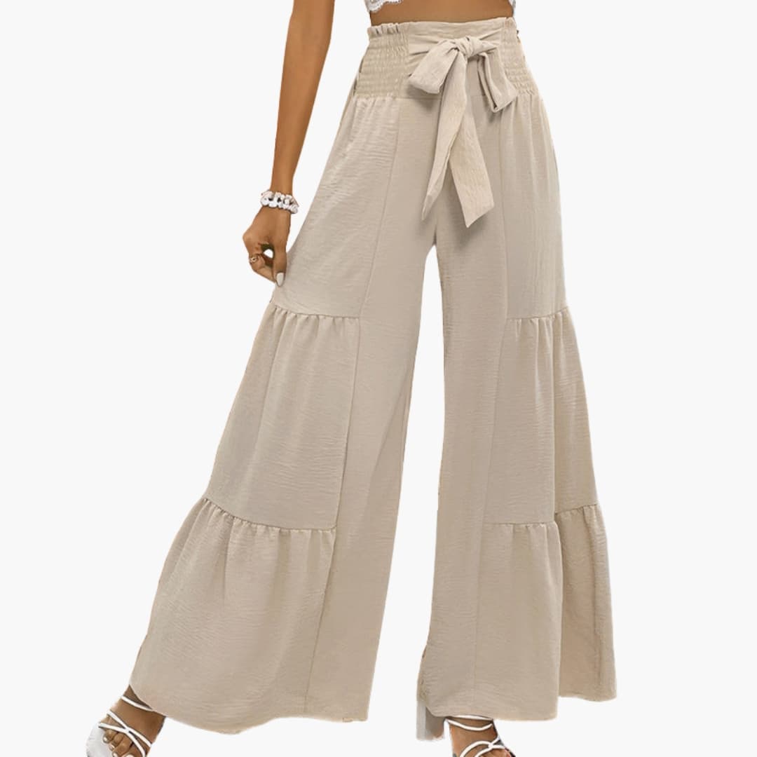 Women's Palazzo Pants Waist Belt Ruffled Hem - Vonnera