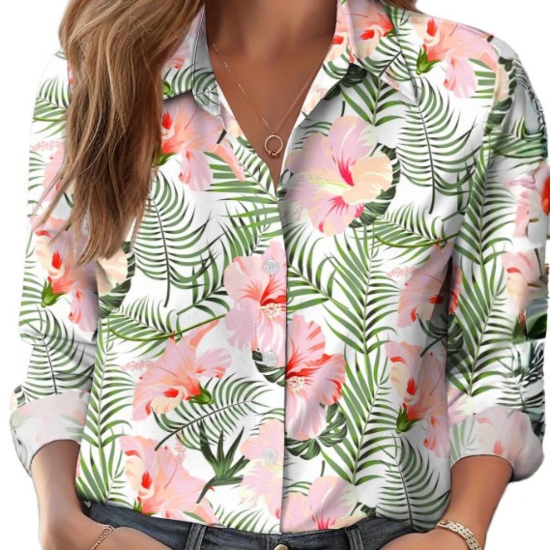 Women's Long Sleeve Polyester Button-Down Blouse