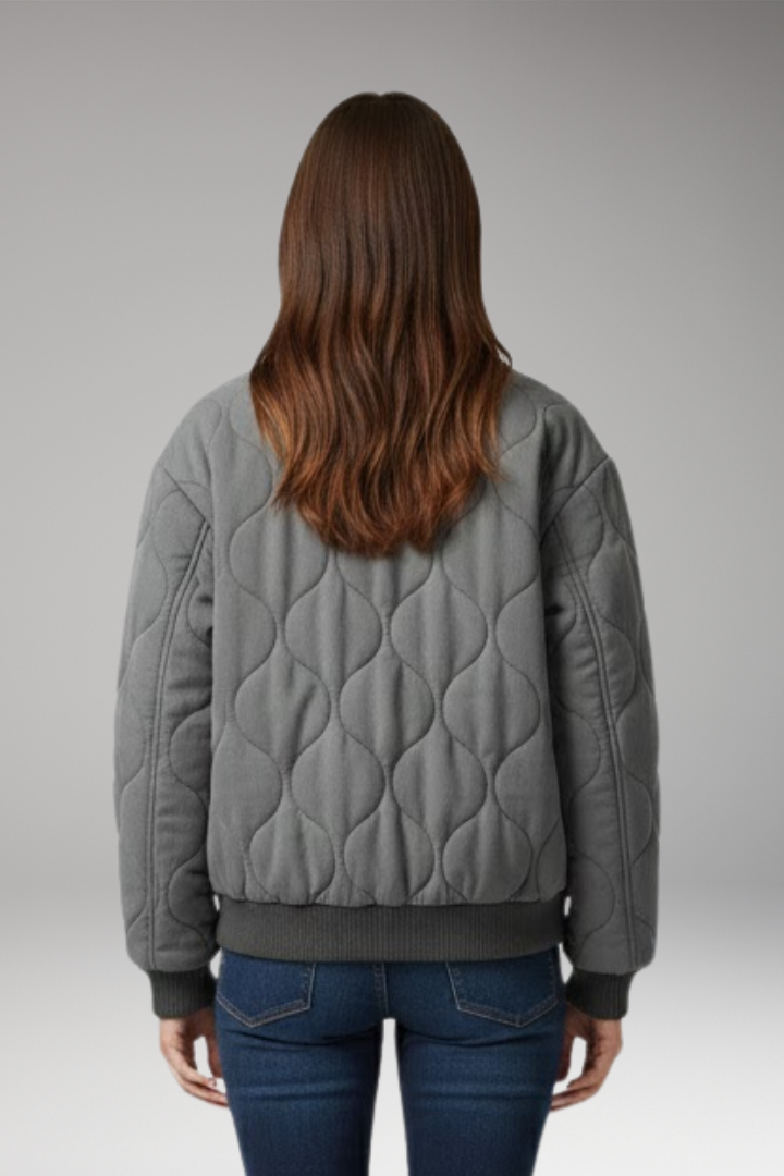Women's Quilted Bomber Jacket Ribbed High Collar