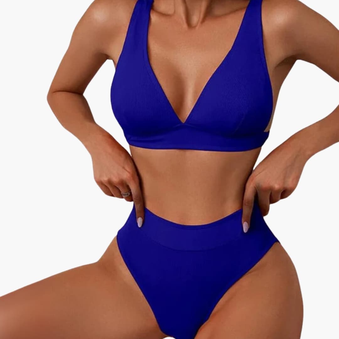 Women's Ribbed Bikini Set High-Cut Bottom Wide Straps