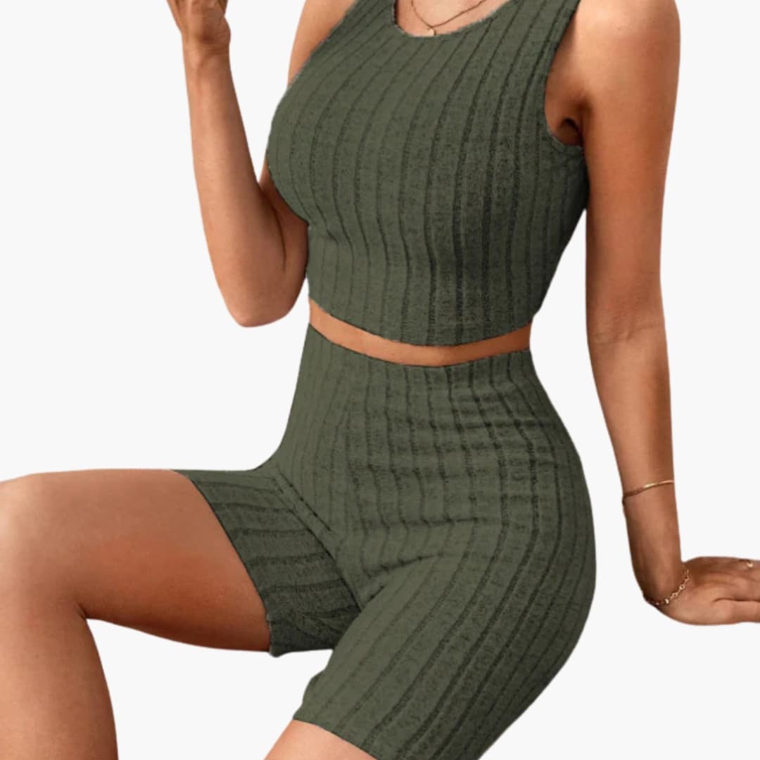Women's Ribbed Crop And Shorts Lounge Set