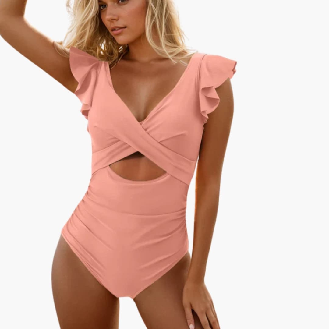 Women's Ruffle Swimsuit Scoop Neck Stretch One Piece