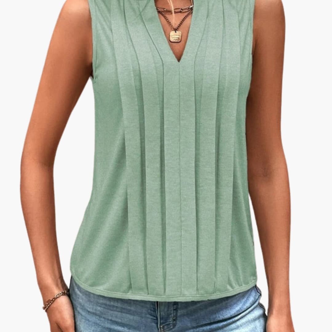 Women's V Neck Sleeveless Blouse Pleated
