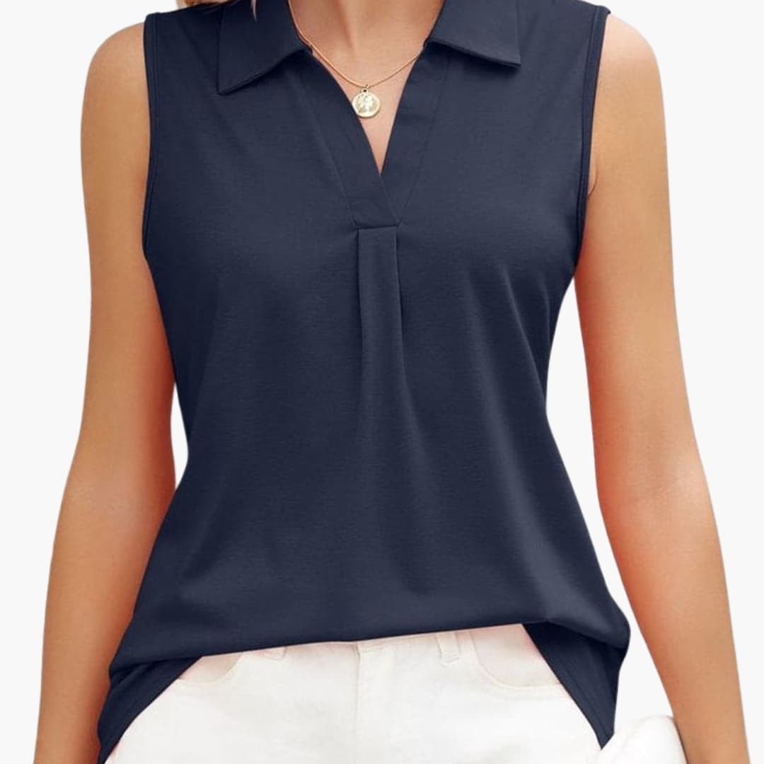 Women's Sleeveless Collared Blouse Woven White