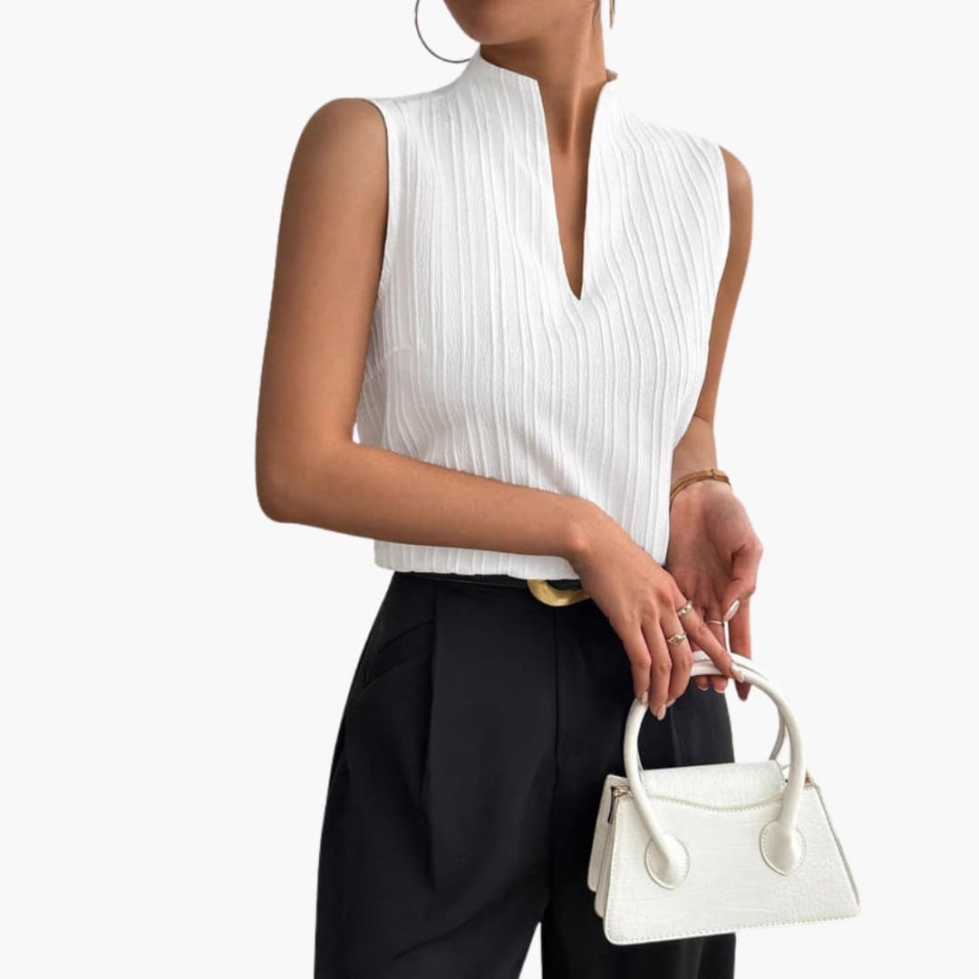 Women's Sleeveless Pleated Stand-Up Collar - Vonnera