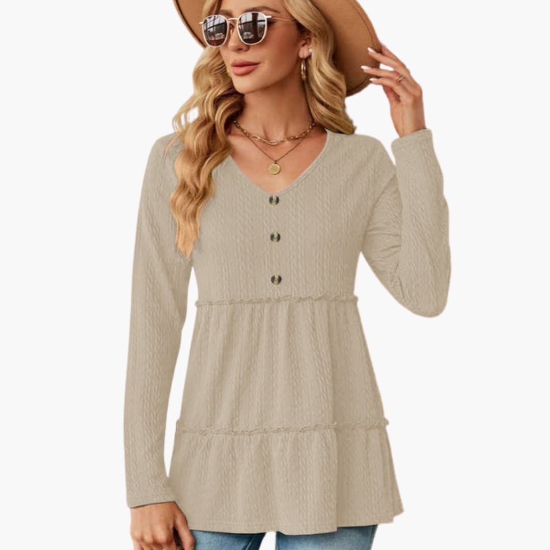 Women's Sleeveless V-Neck Button Accents Flowing Hem